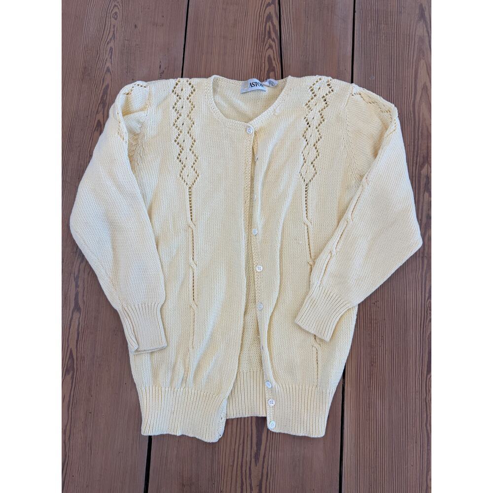 Vintage Butter Yellow Knit Cardigan Button Up‎ Cotton Small